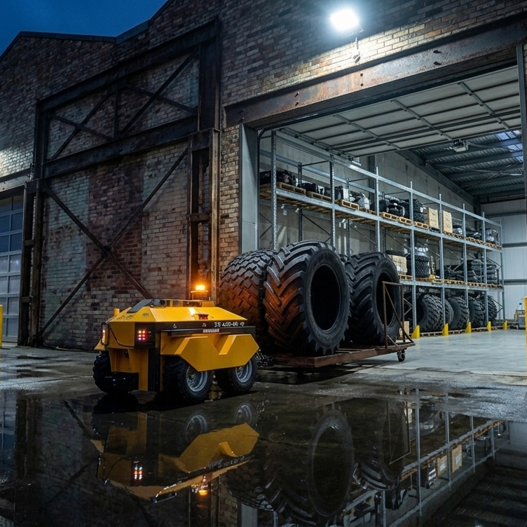 Sherpa tugging autonomous mobile robot operating across indoor and outdoor industrial environments